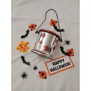 Halloween Decor Silver Mercury Glass Pumpkin Lantern Candle‎ Holder with Handle